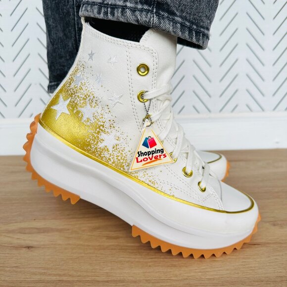 ⭐Converse Run Star Hike Hi Women Shoes Sz 7.5 Embroidered Stars Platform A12900C - Picture 1 of 14